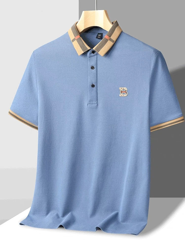 High end brand embroidered men's short sleeved pocket design polo shirt, summer new cool and breathable cotton casual T-shirt