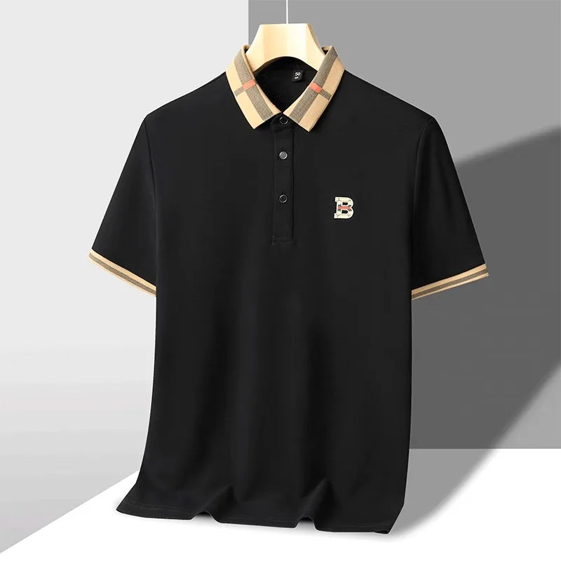 High end brand embroidered men's short sleeved pocket design polo shirt, summer new cool and breathable cotton casual T-shirt