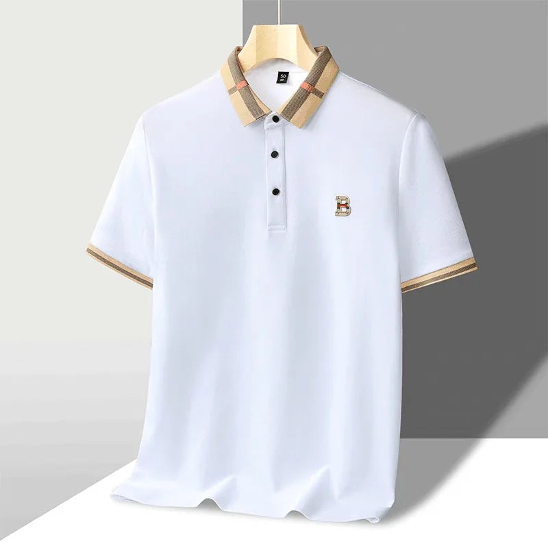 High end brand embroidered men's short sleeved pocket design polo shirt, summer new cool and breathable cotton casual T-shirt