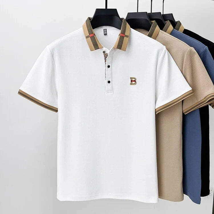 High end brand embroidered men's short sleeved pocket design polo shirt, summer new cool and breathable cotton casual T-shirt