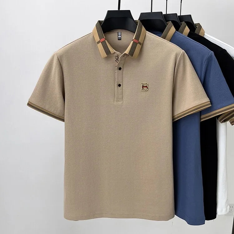High end brand embroidered men's short sleeved pocket design polo shirt, summer new cool and breathable cotton casual T-shirt