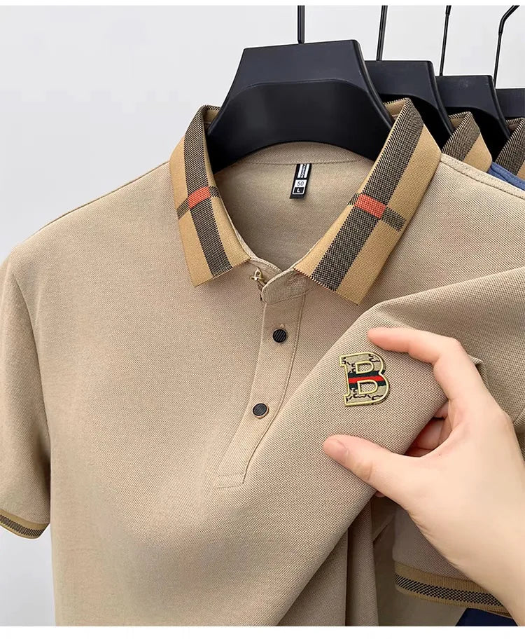 High end brand embroidered men's short sleeved pocket design polo shirt, summer new cool and breathable cotton casual T-shirt
