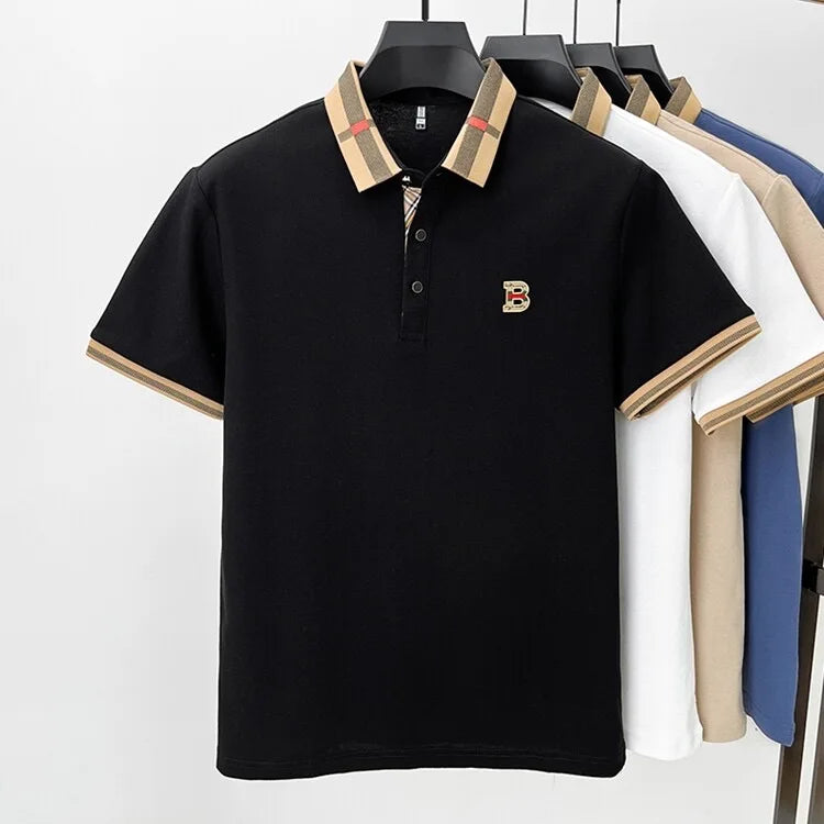 High end brand embroidered men's short sleeved pocket design polo shirt, summer new cool and breathable cotton casual T-shirt