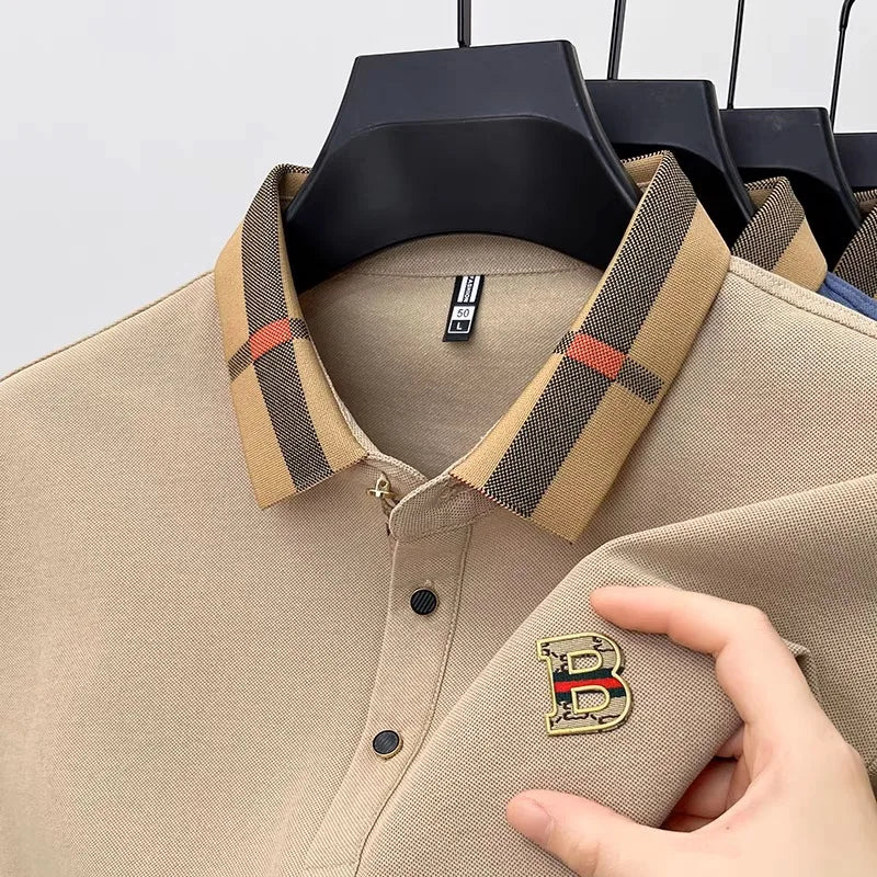 High end brand embroidered men's short sleeved pocket design polo shirt, summer new cool and breathable cotton casual T-shirt