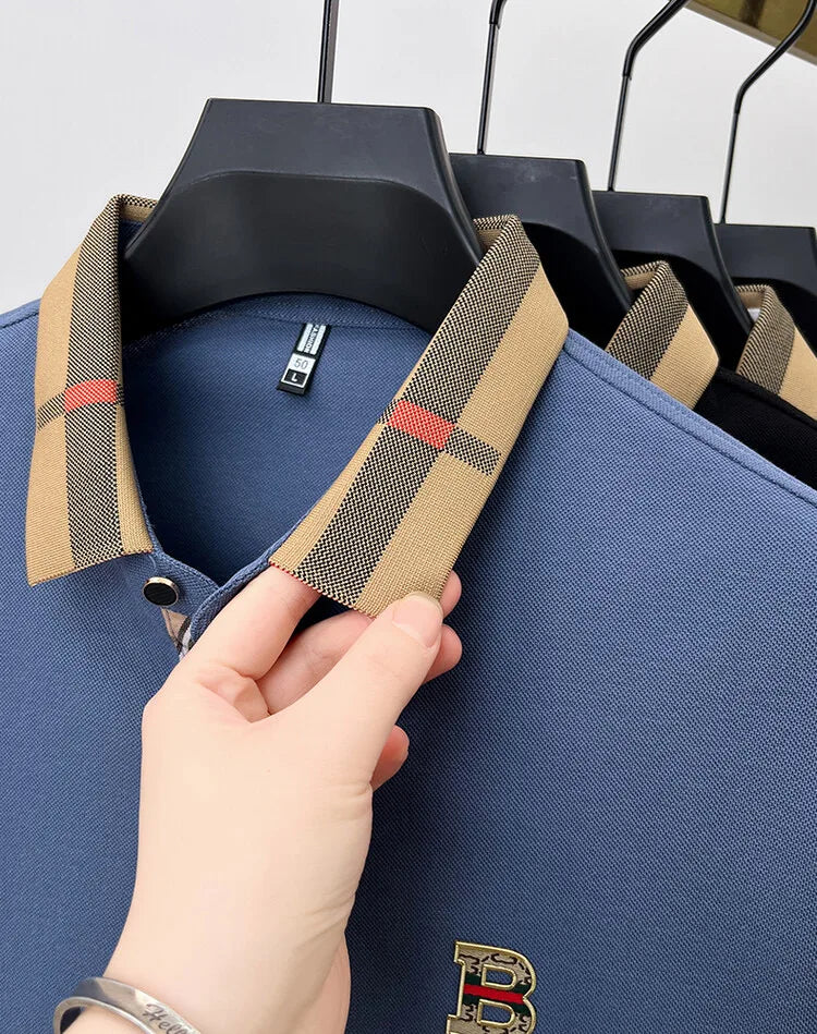 High end brand embroidered men's short sleeved pocket design polo shirt, summer new cool and breathable cotton casual T-shirt