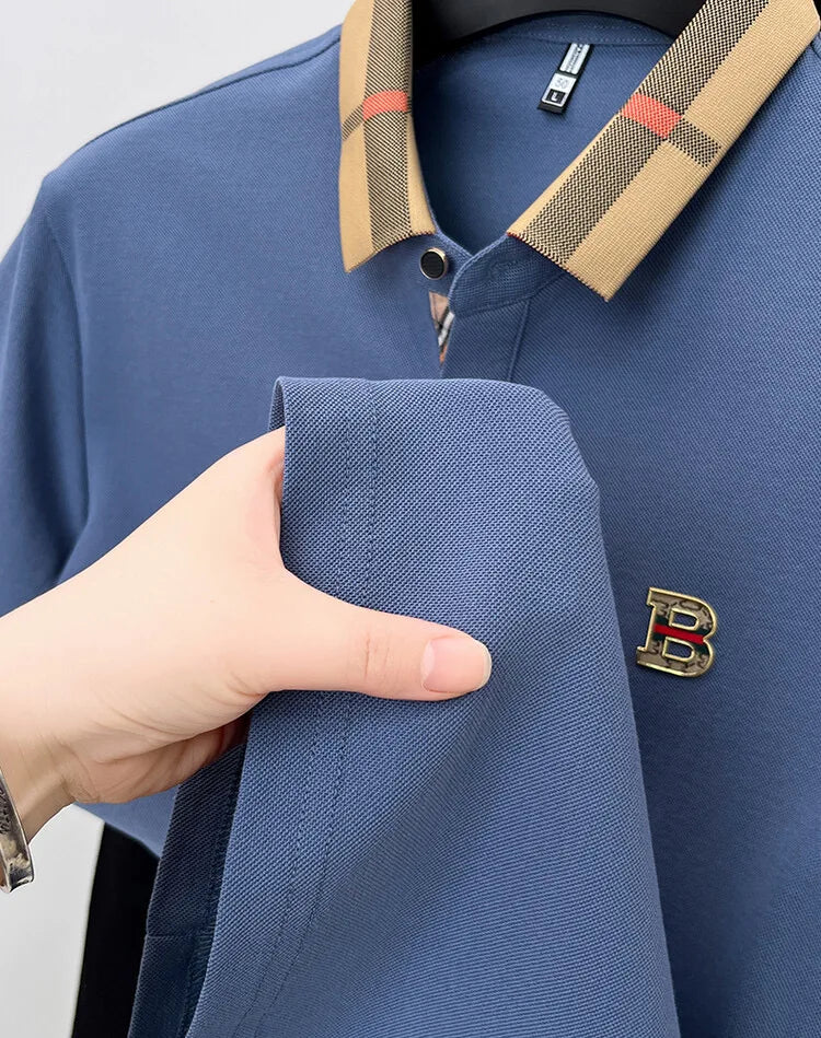 High end brand embroidered men's short sleeved pocket design polo shirt, summer new cool and breathable cotton casual T-shirt