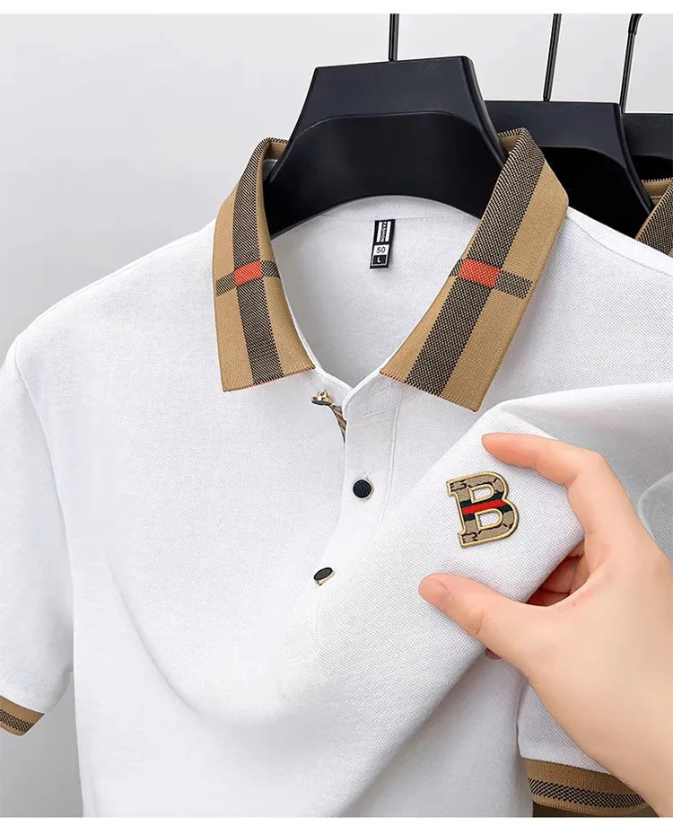 High end brand embroidered men's short sleeved pocket design polo shirt, summer new cool and breathable cotton casual T-shirt
