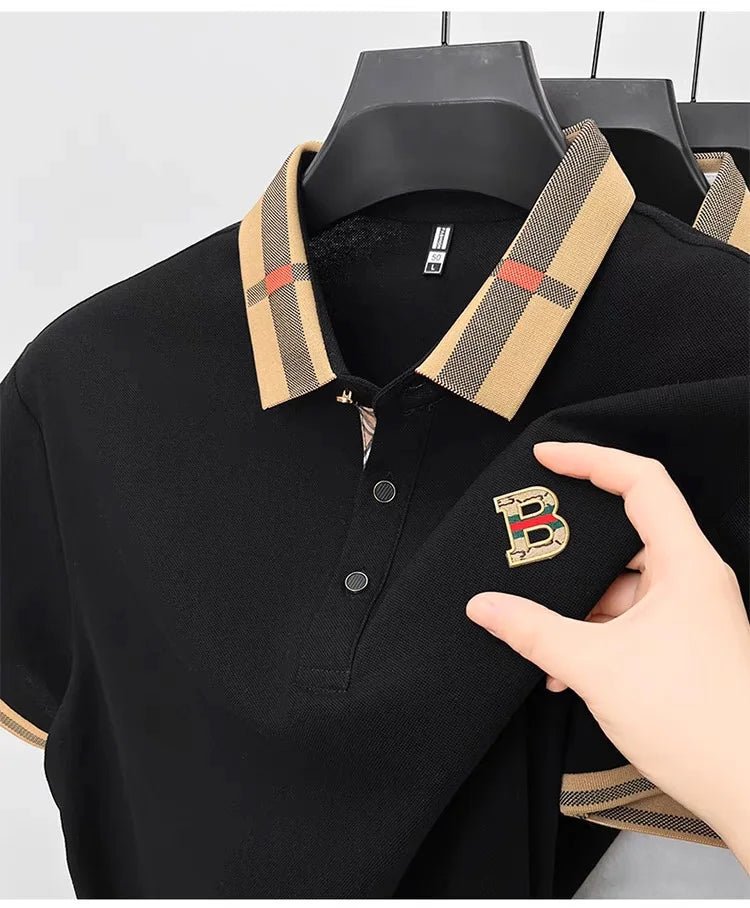 High end brand embroidered men's short sleeved pocket design polo shirt, summer new cool and breathable cotton casual T-shirt