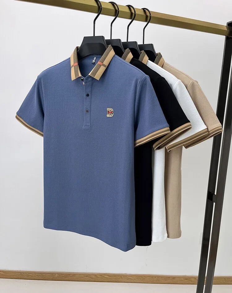 High end brand embroidered men's short sleeved pocket design polo shirt, summer new cool and breathable cotton casual T-shirt