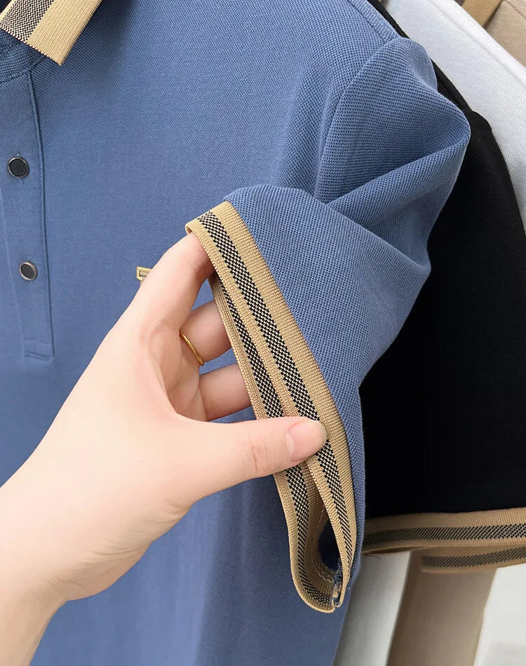 High end brand embroidered men's short sleeved pocket design polo shirt, summer new cool and breathable cotton casual T-shirt