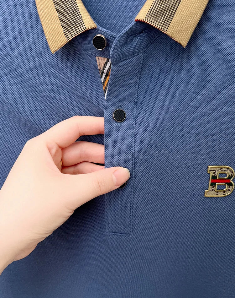 High end brand embroidered men's short sleeved pocket design polo shirt, summer new cool and breathable cotton casual T-shirt