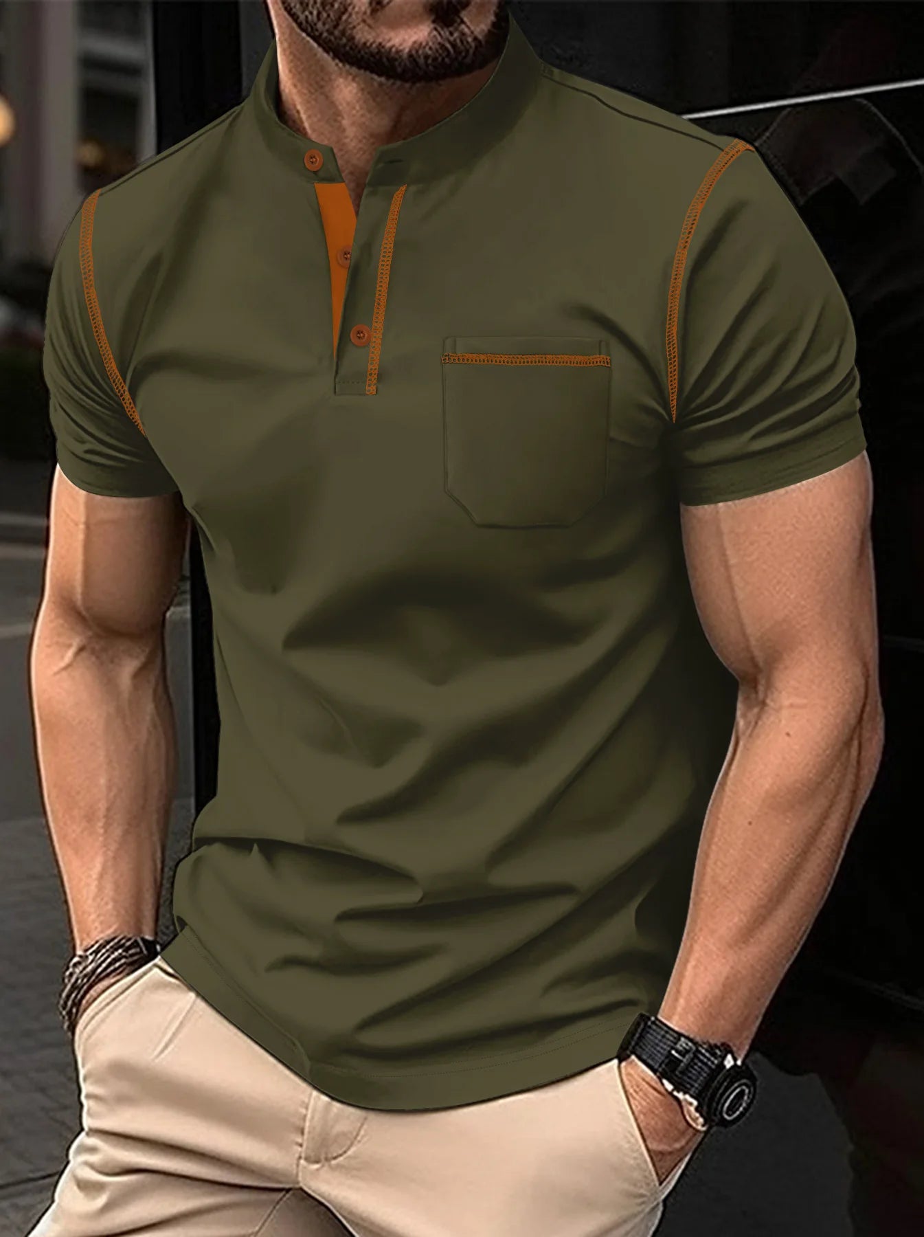 Summer New Men Henry collar  POLO shirt