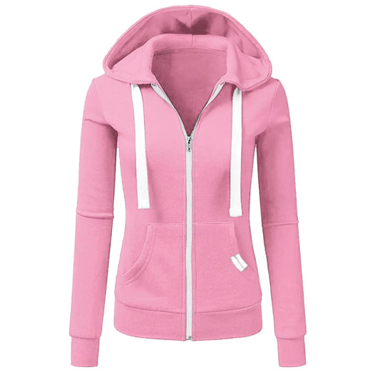 2023 New Zipper Hoodies Women Fashion Long Sleeve Hooded Sweatshirt Hot Sale Casual Autumn Winter Sportwear Solid Clothes