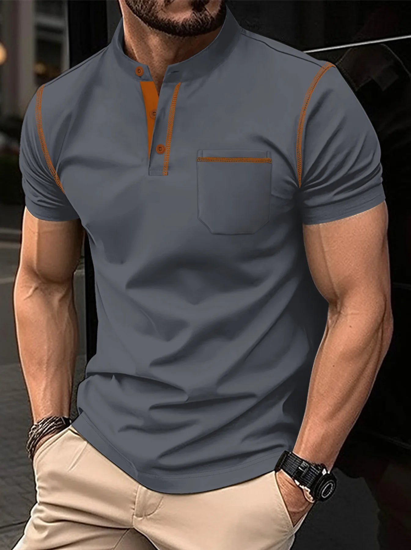 Summer New Men Henry collar  POLO shirt