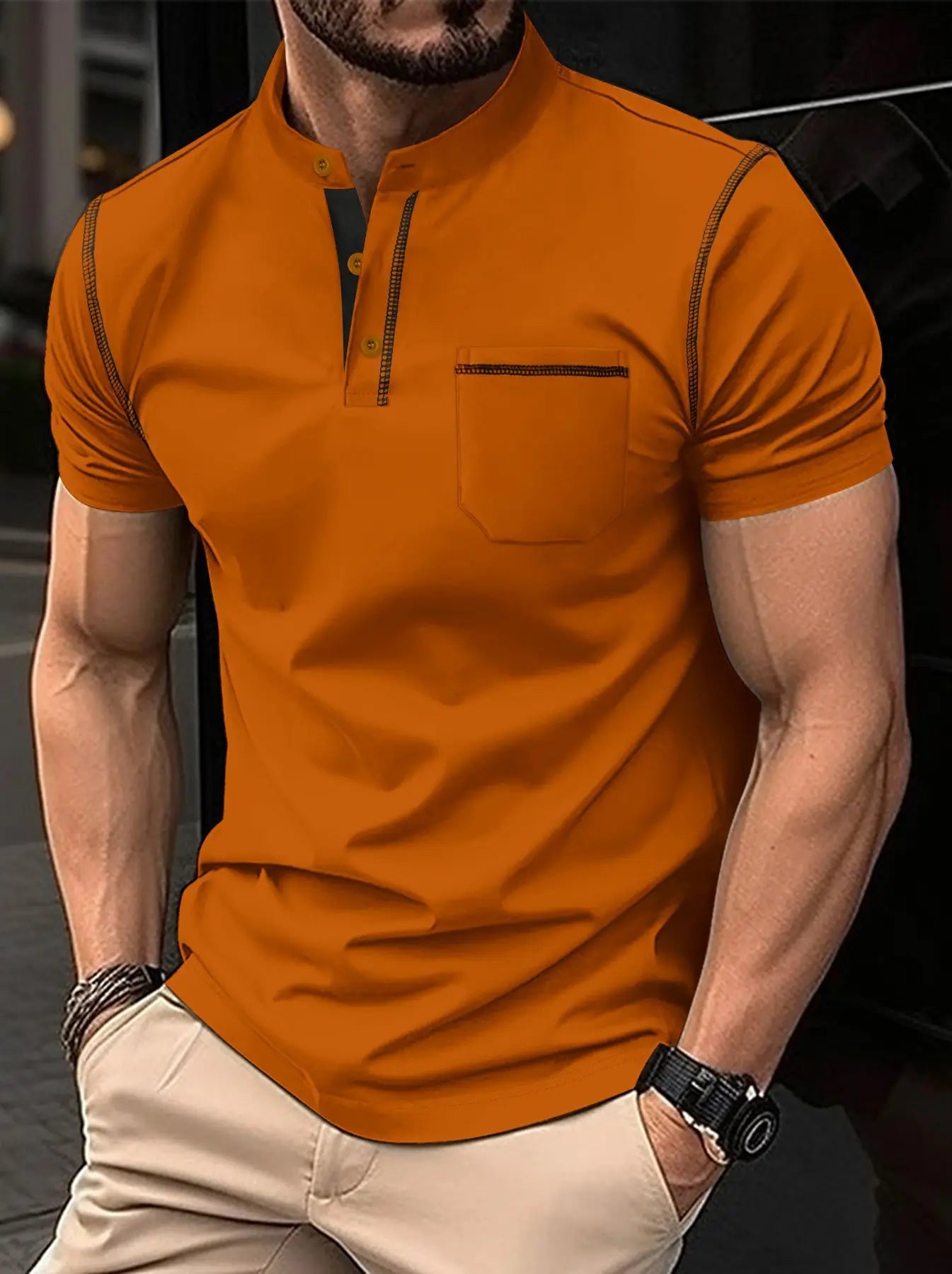 Summer New Men Henry collar  POLO shirt