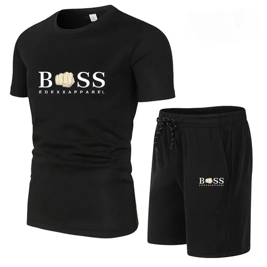 2024 New Men's Fitness Fashion Set Men's casual sportswear set Quick drying sportswear Short sleeved T-shirt+shorts 2-piece set