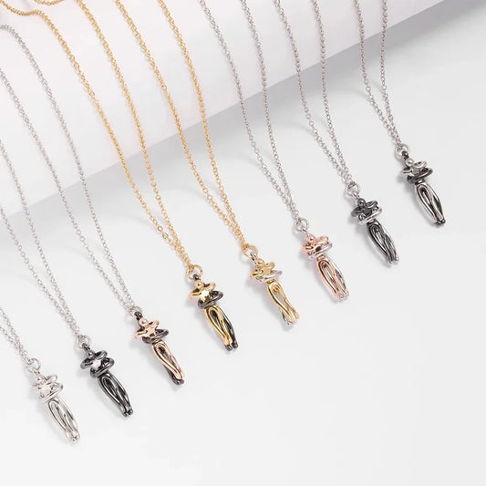 Chic Black Hug Pendant Necklace for Couples